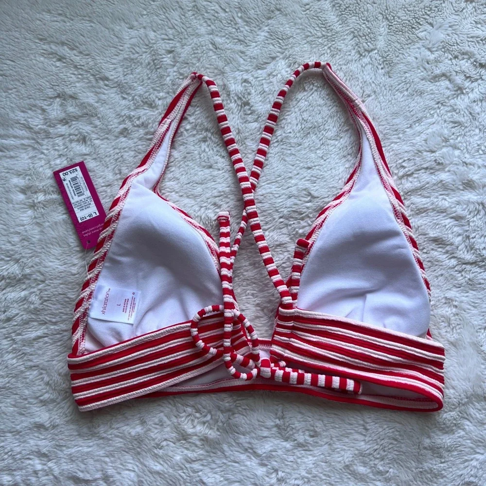Xhilaration Red White Striped Ribbed Triangle Bikini Top Size Large L 8-10 NWT